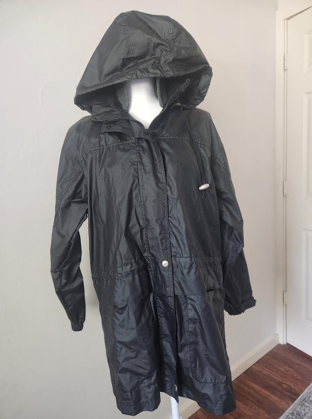 Women's Black Hooded Raincoat